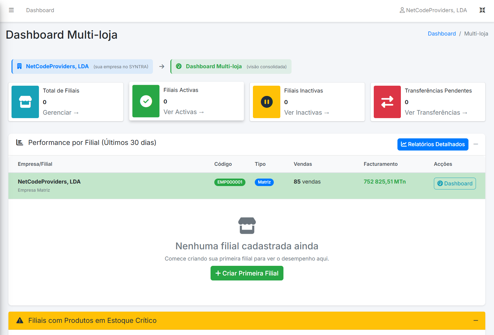 Gestao multi-loja no SYNTRA ERP